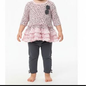 Leoparg Outfit Set Baby Girl 6 Months Ruffled Pink Grey Leopard Winter Cute Top